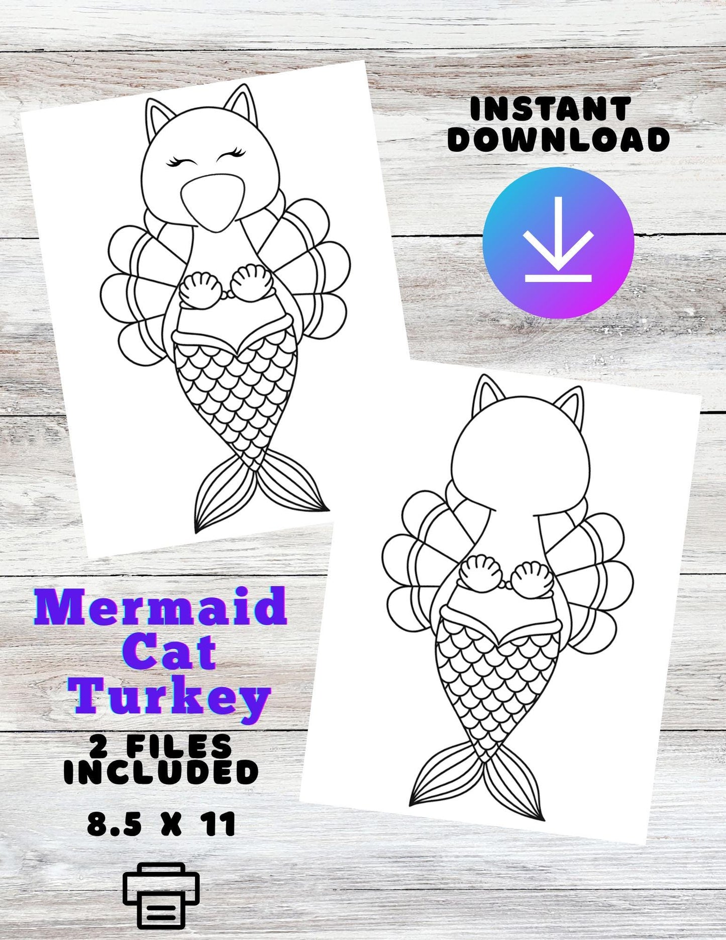 Mermaid Cat Turkey Printable (Instant Digital Download)