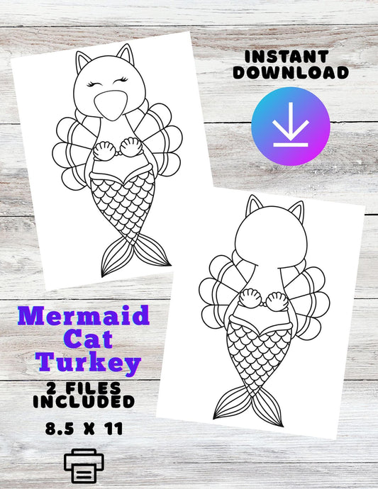 Mermaid Cat Turkey Printable (Instant Digital Download)