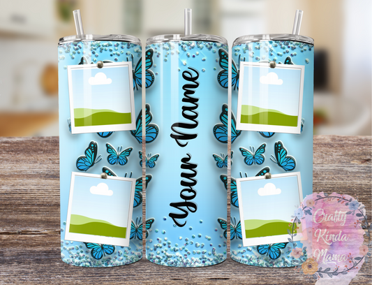 Blue Butterflies-Custom Picture Collage 20oz Hot and Cold Tumbler OR Sports Bottle